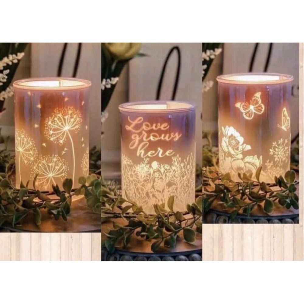 Scentsy Cast Pink Wax Warmer with Spring Pack 3 Inserts Iridescent Butterfly 20W